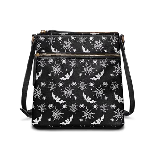HUGS IDEA Halloween Crossbody Bag Damen Trendy Umhängetasche Mode Hobo Handtasche, Fledermaus-Spinnennetz, Einheitsgröße von HUGS IDEA