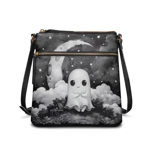 HUGS IDEA Halloween Crossbody Bag Damen Trendy Umhängetasche Mode Hobo Handtasche, Moon Ghost, Einheitsgröße von HUGS IDEA
