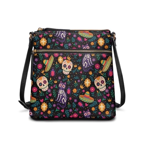 HUGS IDEA Halloween Crossbody Bag Damen Trendy Umhängetasche Mode Hobo Handtasche, Totenkopf-Katze, Einheitsgröße von HUGS IDEA