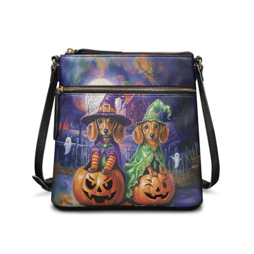 HUGS IDEA Halloween Damen Crossbody Handtaschen Gothic Crossbody Geldbörse Hobo Bag, Halloween-Dackel, Einheitsgröße von HUGS IDEA