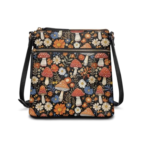 HUGS IDEA Herbst Crossbody Geldbörse Damen Stilvolle Hobo Bag Große Kapazität Schultertasche, Pilzblumen, Einheitsgröße von HUGS IDEA