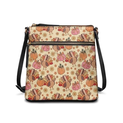 HUGS IDEA Herbst Crossbody Geldbörse Damen Stilvolle Hobo Bag Große Kapazität Schultertasche, Thanksgiving Truthahn-Kürbis, Einheitsgröße von HUGS IDEA
