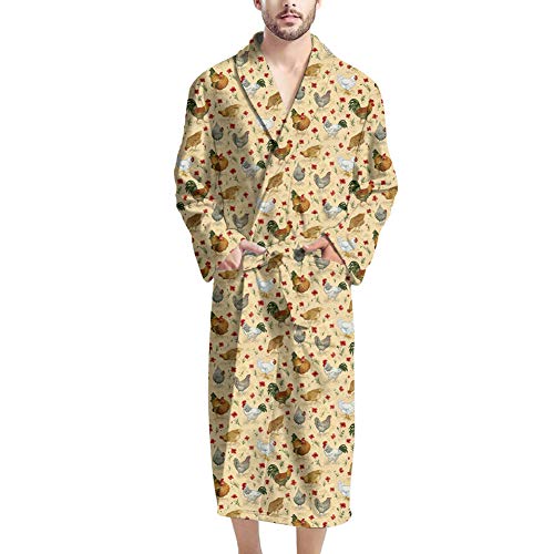 HUGS IDEA Herren Bademantel Morgenmäntel Bademantel Warm und Gemütlich, Housecoat Nachtwäsche mit Taschen Gürtel, Tier Leopard Blume Bohemian, Huhn Gelb, Einheitsgröße von HUGS IDEA