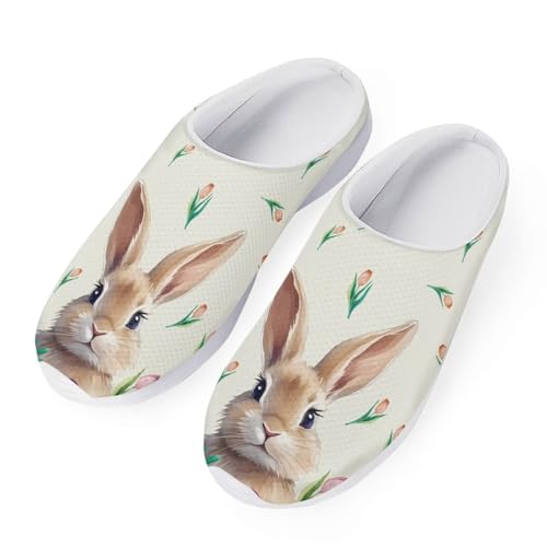 HUGS IDEA Herren Damen Garten Clog Bequeme Slip on Gartensandalen Leichte Wasserschuhe Sommer Hausschuhe, Niedliches Kaninchen, 40 EU von HUGS IDEA