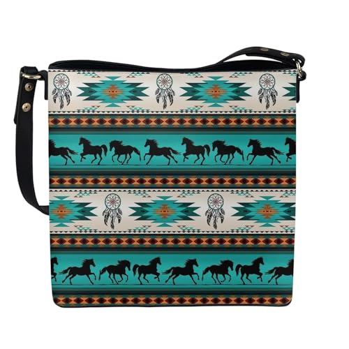 HUGS IDEA Hobo-Tragetasche aus Leder mit großem Fassungsvermögen, Handtasche für Damen, Native American Navajo Aztec Horse, Einheitsgröße von HUGS IDEA