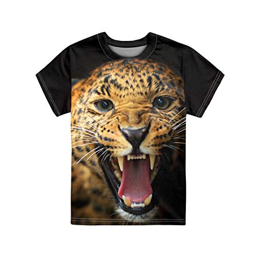 HUGS IDEA Jungen Mädchen Kurzarm T-Shirts O-Neck Pullover Tops Outdoor Casual Kinderkleidung 3-16 Jahre Gr. 7-8 Jahre, Wildly Leopard von HUGS IDEA