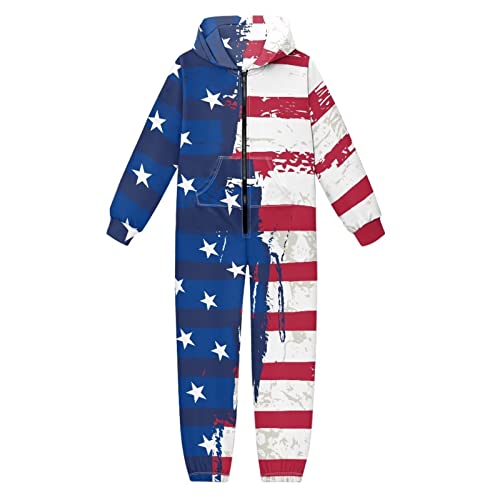 HUGS IDEA Kinder Einteiler Jumpsuit mit Taschen für Jungen Mädchen Alter 7-16 Jahre Zip Up Hoodie Trainingsanzug, Amerikanische Flagge-2, 7-8 Jahre von HUGS IDEA