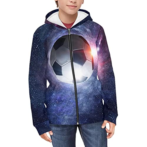 HUGS IDEA Kinder Mode Hoodie Sweatshirt mit Tasche für Jungen Mädchen Alter 7-16 Jahre Reißverschluss Jacke Mantel, Galaxy Soccer, 15-16 Jahre von HUGS IDEA