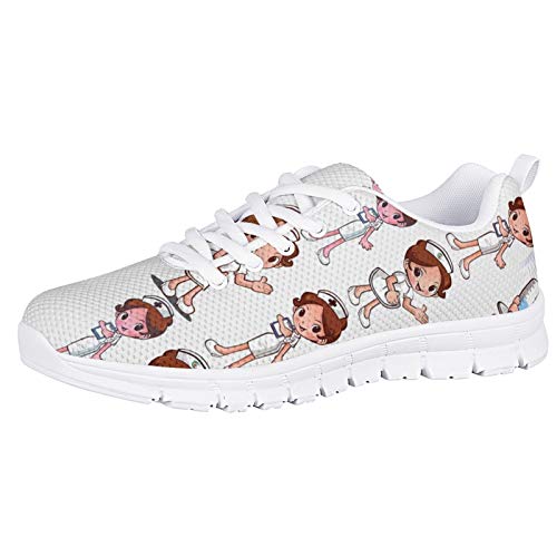 HUGS IDEA Klassische Turnschuhe Sportschuhe Trainer Laufschuh Cartoon Krankenschwester Weiß TäGlicher Schuh Leichter Mesh Athletic Gym Sneakers Atmungsaktiv EU 39 von HUGS IDEA