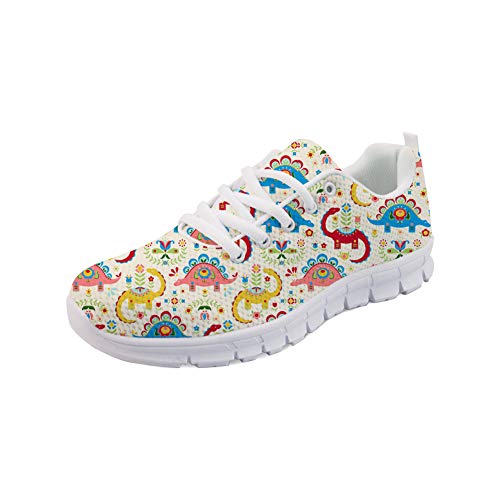 HUGS IDEA Klassische Turnschuhe mit Dinosaurier-Blume, lustiger Cartoon-Druck, Sportschuhe, Laufschuhe, Alltagsschuhe, Dinosaurier 1, 37 EU von HUGS IDEA