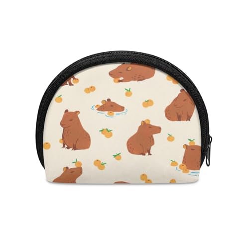 HUGS IDEA Kleine, halbrunde Münzaufbewahrungstasche für Damen und Mädchen, robuster Reißverschluss, Mini-Münztasche, Reisegeldbeutel, Capybara, Einheitsgröße, Münztasche von HUGS IDEA