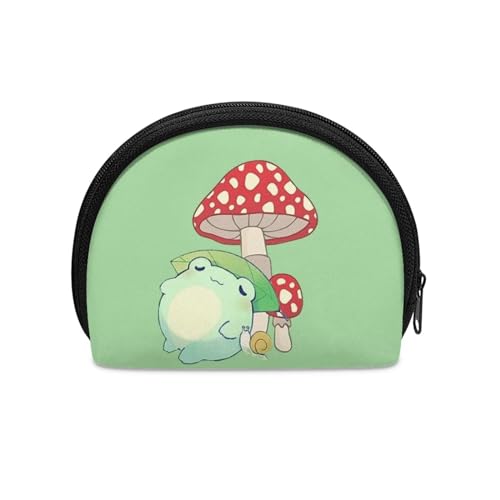 HUGS IDEA Kleine, halbrunde Münzaufbewahrungstasche für Damen und Mädchen, robuster Reißverschluss, Mini-Münztasche, Reisegeldbeutel, Cartoon-Frosch-Pilz, Einheitsgröße, Münztasche von HUGS IDEA