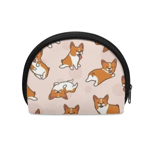 HUGS IDEA Kleine, halbrunde Münzaufbewahrungstasche für Damen und Mädchen, robuster Reißverschluss, Mini-Münztasche, Reisegeldbeutel, Corgi, Einheitsgröße, Münztasche von HUGS IDEA