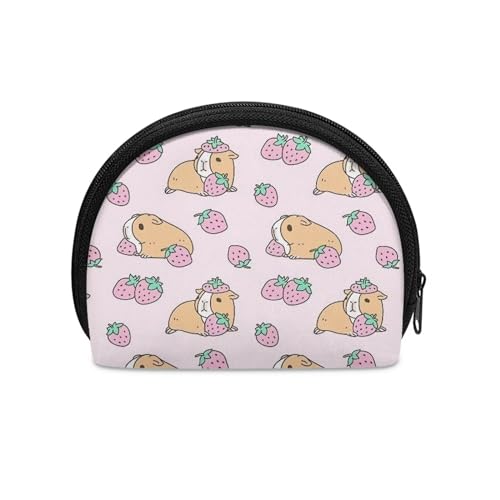 HUGS IDEA Kleine, halbrunde Münzaufbewahrungstasche für Damen und Mädchen, robuster Reißverschluss, Mini-Münztasche, Reisegeldbeutel, Erdbeer-Meerschweinchen, Einheitsgröße, Münztasche von HUGS IDEA