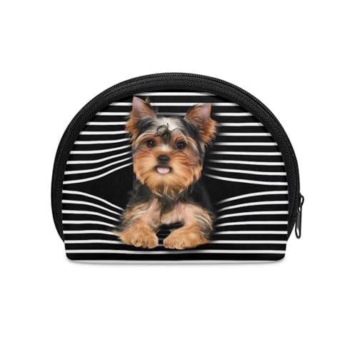 HUGS IDEA Kleine, halbrunde Münzaufbewahrungstasche für Damen und Mädchen, robuster Reißverschluss, Mini-Münztasche, Reisegeldbeutel, Yorkshire Terrier Welpe, Einheitsgröße, Münztasche von HUGS IDEA