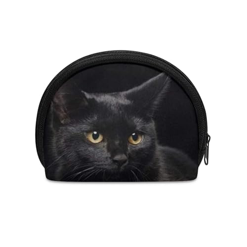 HUGS IDEA Kleine, halbrunde Münzaufbewahrungstasche für Damen und Mädchen, robuster Reißverschluss, Mini-Münztasche, Reisegeldbeutel, schwarze katze, Einheitsgröße, Münztasche von HUGS IDEA