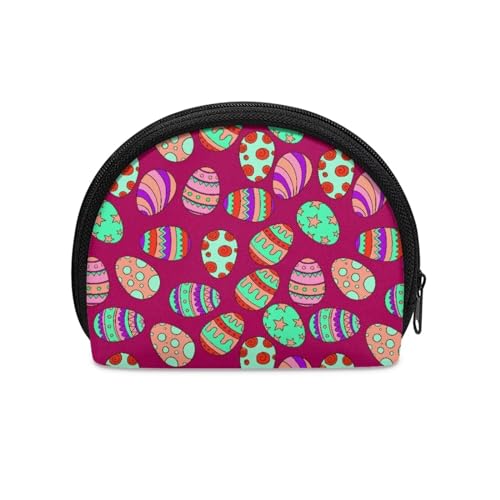 HUGS IDEA Kleine Münzbörse für Damen, halbrund, Mini-Münztasche, Reisegeldtasche, Handtasche, Geldbörse, Rosa bunte Ostereier, Einheitsgröße, Münztasche von HUGS IDEA