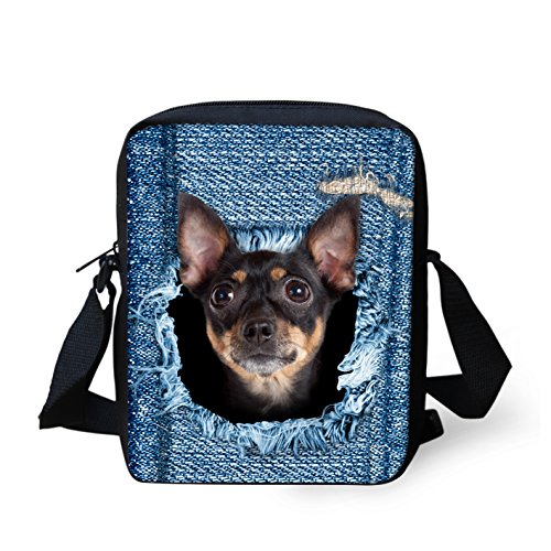 HUGS IDEA Niedliche Damen-Umhängetasche, Denim, Katze, Hund, bedruckt, kleine Umhängetasche, Mini-Schultertasche, Denim Cat6, Small von HUGS IDEA