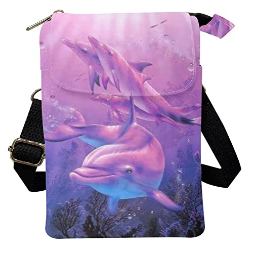 HUGS IDEA Kleine Umhängetasche Handtasche für Damen und Mädchen, tragbar, Segeltuch, Messenger-Tasche, Delfine von HUGS IDEA