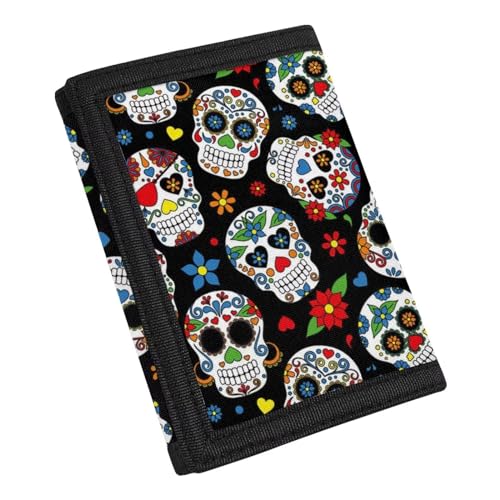 HUGS IDEA Kleine dreifach gefaltete Geldbörse für Kinder, Geldbeutel, leicht, für Jungen und Mädchen, Sugar Skull, Einheitsgröße von HUGS IDEA