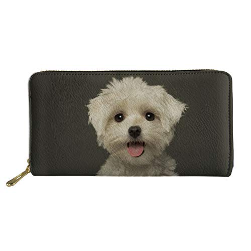 HUGS IDEA Langes Portemonnaie für Damen und Mädchen mit Reißverschluss, mit niedlichem Welpen-Motiv, Kartenhalter, Clutch Gr. One size, Bichon Frisé Hund 2 von HUGS IDEA