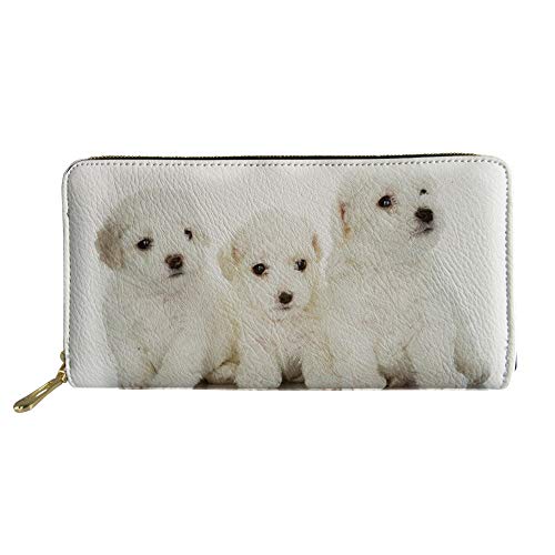 HUGS IDEA Langes Portemonnaie für Damen und Mädchen mit Reißverschluss, mit niedlichem Welpen-Motiv, Kartenhalter, Clutch Gr. One size, Bichon Frisé Hund 4 von HUGS IDEA