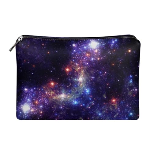 HUGS IDEA Leder Handtasche für Frauen Reißverschluss Clutch Geldbörse Leichte Reise Kosmetiktasche Handtaschen für Mädchen, Blaue Galaxie Sternenhimmel, Einheitsgröße von HUGS IDEA