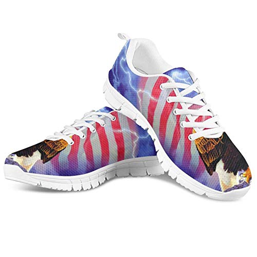 HUGS IDEA Leichtgewichtige Schaumstoff-Flachschuhe für Sport, Laufschuhe, Fitness, Joggen, Blau - Adler US-Flagge - Größe: 38 EU von HUGS IDEA