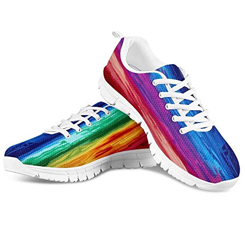 HUGS IDEA Lustige Cartoon-Freizeit-Sneaker Laufschuhe Fitnessstudio Low-Top Schnürschuh Netz-Schuh atmungsaktiv, - Rainbow 2 - Größe: 45 EU von HUGS IDEA