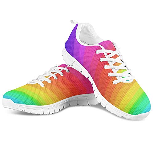 HUGS IDEA Lustige Cartoon-Freizeit-Sneaker Laufschuhe Fitnessstudio Low-Top Schnürschuh Netz-Schuh atmungsaktiv, - Regenbogen 1 - Größe: 42 EU von HUGS IDEA
