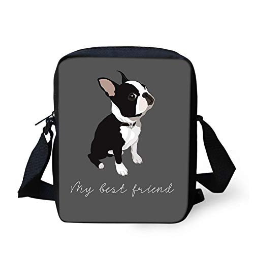 HUGS IDEA Lustige Französische Bulldogge Print Mini Messenger Bag My Best Friend Verstellbare Umhängetasche Handtasche Handy Tasche Grau von HUGS IDEA
