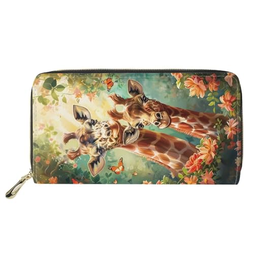 HUGS IDEA Lustige Giraffe Blumendruck Frauen Geldbörse Lange Geldbörse Clutch Kreditkartenhalter PU Leder Reißverschluss Münztaschen Outdoor Reisen Einkaufen, Lustiges Giraffen-Blumenmuster von HUGS IDEA