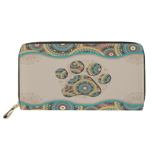 HUGS IDEA Mandala Paw Long Wallets for Women PU Leather Zip Around Wallet Clutch Bag Purse Credit Card Holder Long Purse Cover, Mandala Paw von HUGS IDEA