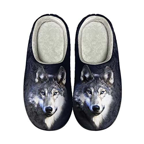 HUGS IDEA Memory Foam Leichte Slip-on Home Slipper für Damen Herren Winter Thermo-Hausschuhe, wolf, 3X-Large von HUGS IDEA