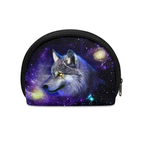 HUGS IDEA Mini-Münzgeldbörse für Kinder, Jungen, Mädchen, kleine halbrunde Münzaufbewahrungstasche für Reisen, Reißverschluss, Galaxy Wolf, Einheitsgröße, Münztasche von HUGS IDEA