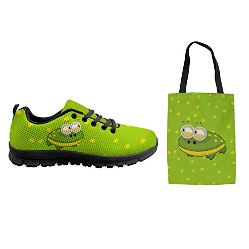 HUGS IDEA Mode Cartoon Frosch Grün Leichte Schaum Flats Sport Laufschuhe Canvas Bag Set Fitness Jogging Schuhe EU 37 von HUGS IDEA