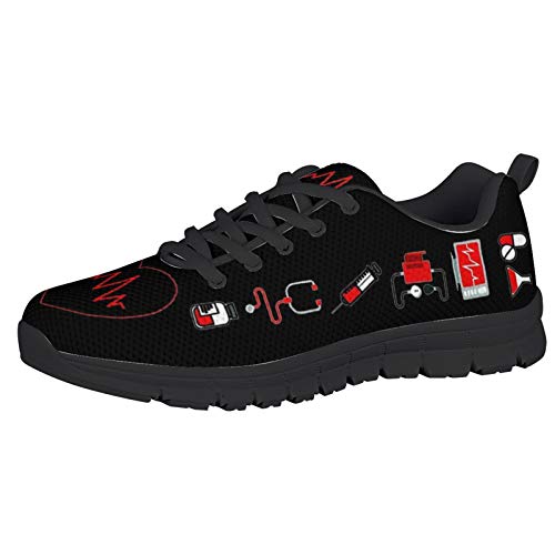 HUGS IDEA Mode Leichte Schaum Flats Sport Mode Cartoon Herzschlag Schwarz Elegante Laufschuhe Fitness Jogging Schuhe Gym Fitness Sportschuhe EU 42 von HUGS IDEA