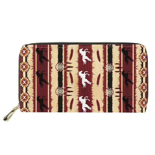 HUGS IDEA Navajo-Geldbörse für Damen, Südwesten, Indianer, Navajo-Pferd, Leder, RFID-blockierend, mit Reißverschluss, Kreditkarte, Clutch, Handy-Organizer, Southwest Native American Navajo-Pferd von HUGS IDEA