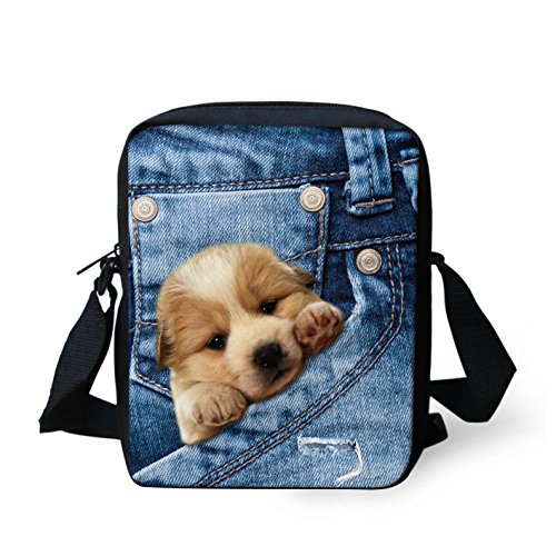 HUGS IDEA Niedliche Damen-Umhängetasche, Denim, Katze, Hund, bedruckt, kleine Umhängetasche, Mini-Schultertasche, Pocket Pet 1, Small von HUGS IDEA