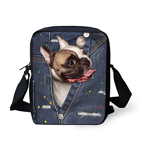 HUGS IDEA Niedliche Damen-Umhängetasche, Denim, Katze, Hund, bedruckt, kleine Umhängetasche, Mini-Schultertasche, Pocket Pet 9, Small von HUGS IDEA