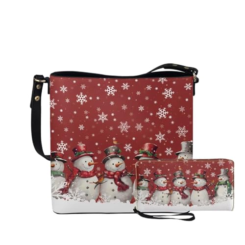 HUGS IDEA Roter Weihnachts-Schneemann Crossbody Handtasche mit Geldbörse Set Xmas Bucket Bag für Frauen Große Tote Geldbörse von HUGS IDEA