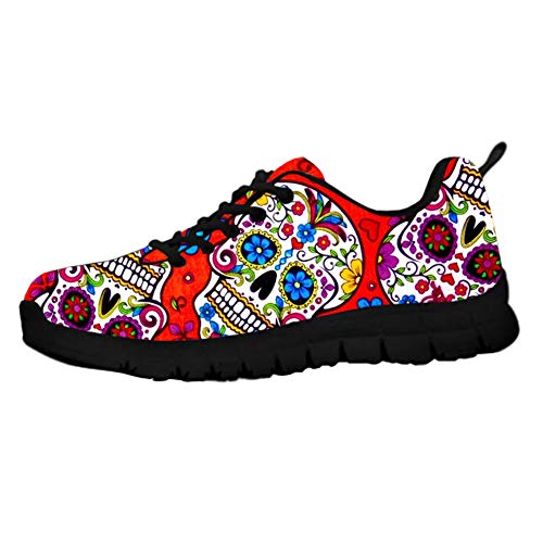 HUGS IDEA SchäDel Zucker Rotlicht Schaum Flache Schuhe Sport Laufschuhe, Gothic Tribal Mode Zucker SchäDel Zucker Blume Knochen Fitness Jogging Schuhe EU 46 von HUGS IDEA