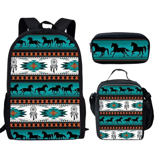 HUGS IDEA Schultaschen-Set für Jungen und Teenager, 3-in-1-Rucksack mit isolierter Lunchbox, tragbarer Box und Federmäppchen, Southwest Indianer Aztekenpferd HUGS IDEA Schultaschen-Set für Jungen und Teenager, 3-in-1-Rucksack mit isolierter Lunchbox, tragbarer Box und Federmäppchen, Southwest Indianer Aztekenpferd von HUGS IDEA