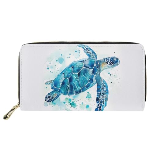 HUGS IDEA Sea Turtle Damen-Geldbörse, Clutch, Geldbörse, Kreditkartenhalter, PU-Leder, Reißverschluss, tragbar, lässig, Reisen, Einkaufen, Münztasche, Meeresschildkröte von HUGS IDEA