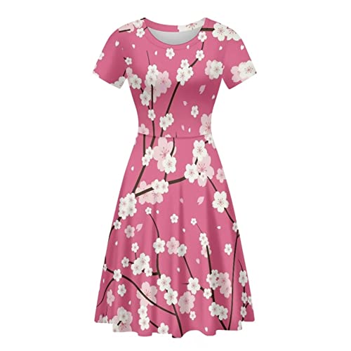 HUGS IDEA Sommer Casual Midi Kleider Damen Niedlich Tier Print A-Linie Swing Kleid Größe S-XXL, Plum Blossom, XX-Large von HUGS IDEA