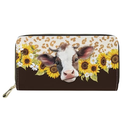 HUGS IDEA Sunflower Cow Long Wallet for Women's Clutch Bag with Zip Around Closure PU Leather Credit Card Holder and Coin Purse, Sonnenblumenkuh von HUGS IDEA