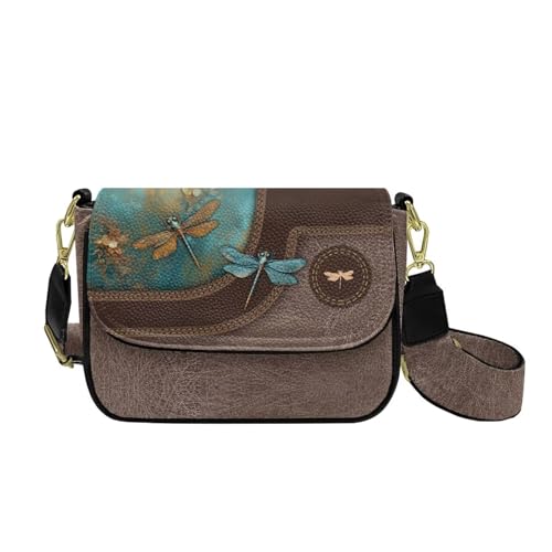 HUGS IDEA Umhängetasche für Damen, PU-Leder, Schultertasche, mit breitem Riemen, trendige Geldbörse, Art Libelle, Einheitsgröße von HUGS IDEA