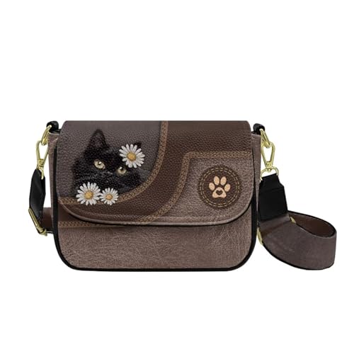 HUGS IDEA Umhängetasche für Damen, PU-Leder, Schultertasche, mit breitem Riemen, trendige Geldbörse, schwarze katze, Einheitsgröße von HUGS IDEA