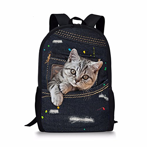 HUGS IDEA Unter Tier gedruckt Kinder Schultasche Blau Kinder Rucksack, Pocket Cat 3, L von HUGS IDEA