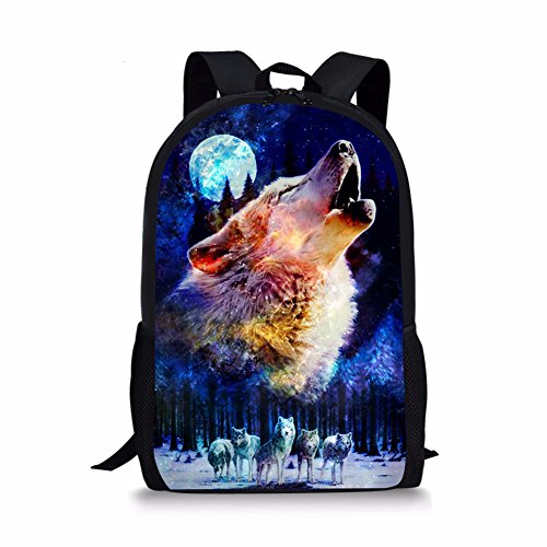 HUGS IDEA Under Animal bedruckter Kinder-Rucksack, Blau, Wolf Mond (Blau) - Y-CB034C von HUGS IDEA